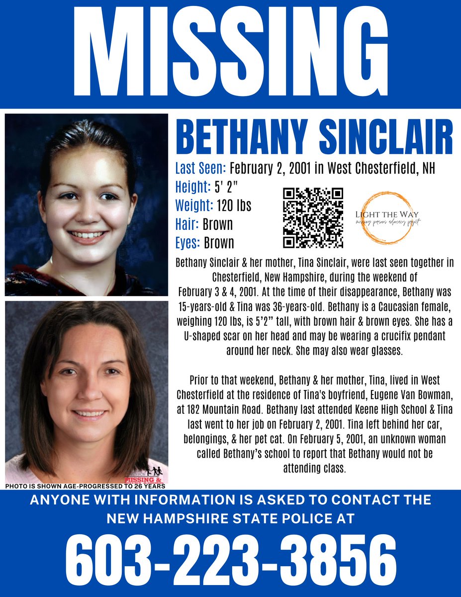 #MissingPosterMonday #TinaSinclair #BethanySinclair #NewHampshire #MondayMotivation #Missing #MissingPerson #Unresolved #NHUnsolved