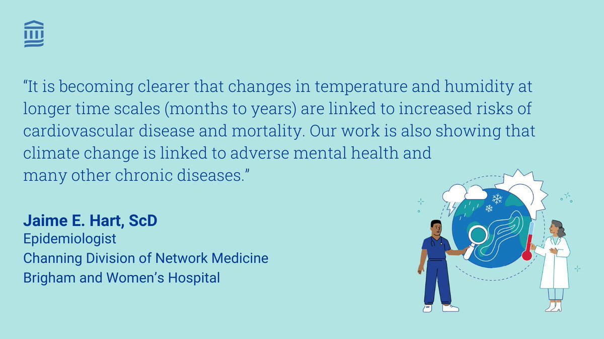 Researchers from @BrighamWomens are studying the relationship between climate change and human health 🔎 🌍 @Jaime_E_Hart has found a link between changes in temperature and cardiovascular disease, mental health and other chronic diseases.buff.ly/3U9FZbx