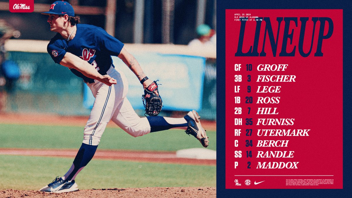 Lineup for game one vs Alabama #HottyToddy #PackSwayze