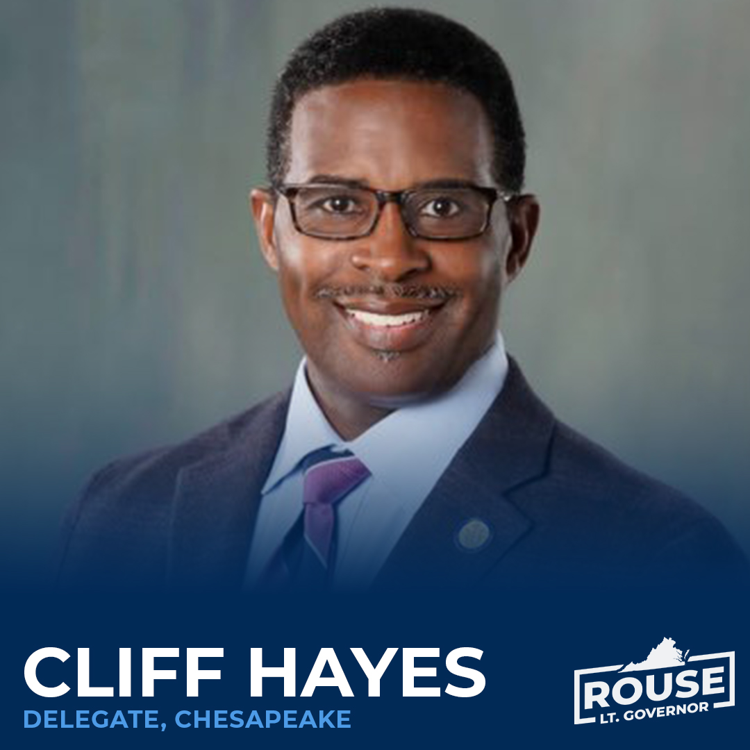 Delegate Cliff Hayes understands the complex problems Virginians face—especially in Hampton Roads—and has championed forward-thinking, thoughtful solutions to those challenges as Delegate. Thank you @CliffHayesJr for endorsing my campaign for Lt. Governor.