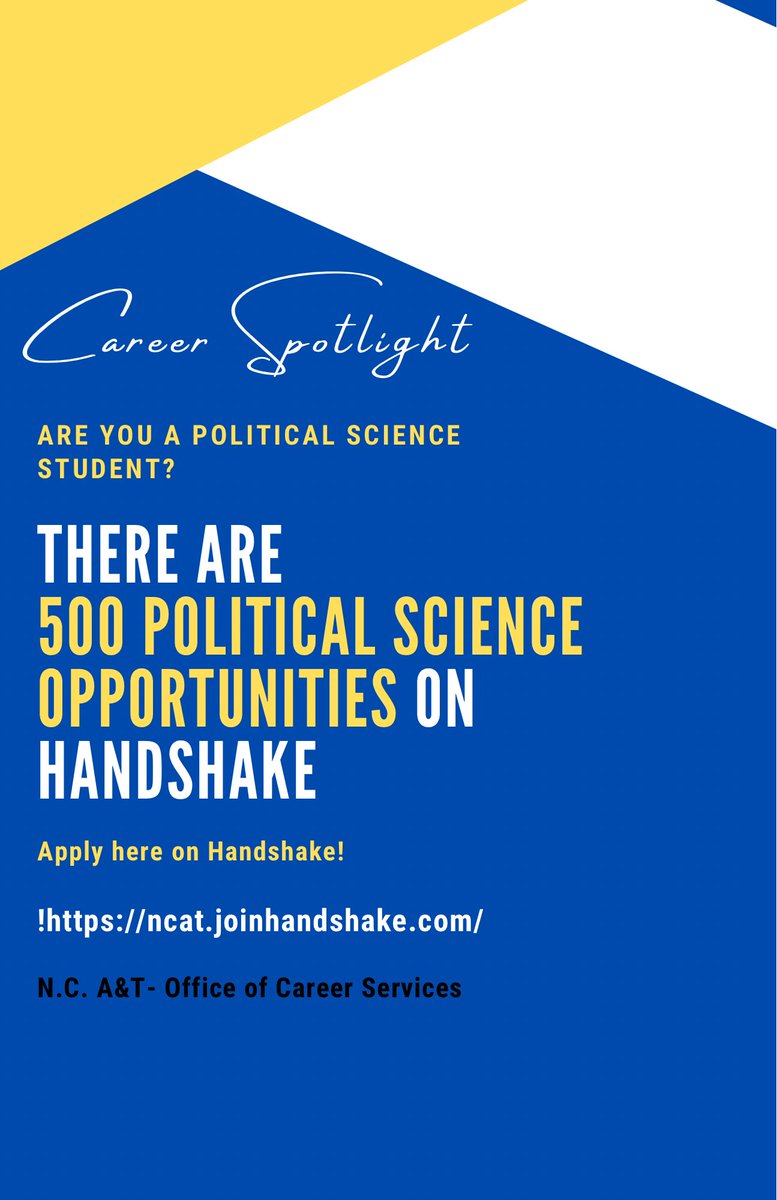 Calling all political science students there are over 500 opportunities posted on handshake! Explore the limitless career opportunities on the handshake today! #ncat24 #ncat25 #ncat26 #ncat27 #ncatsuab