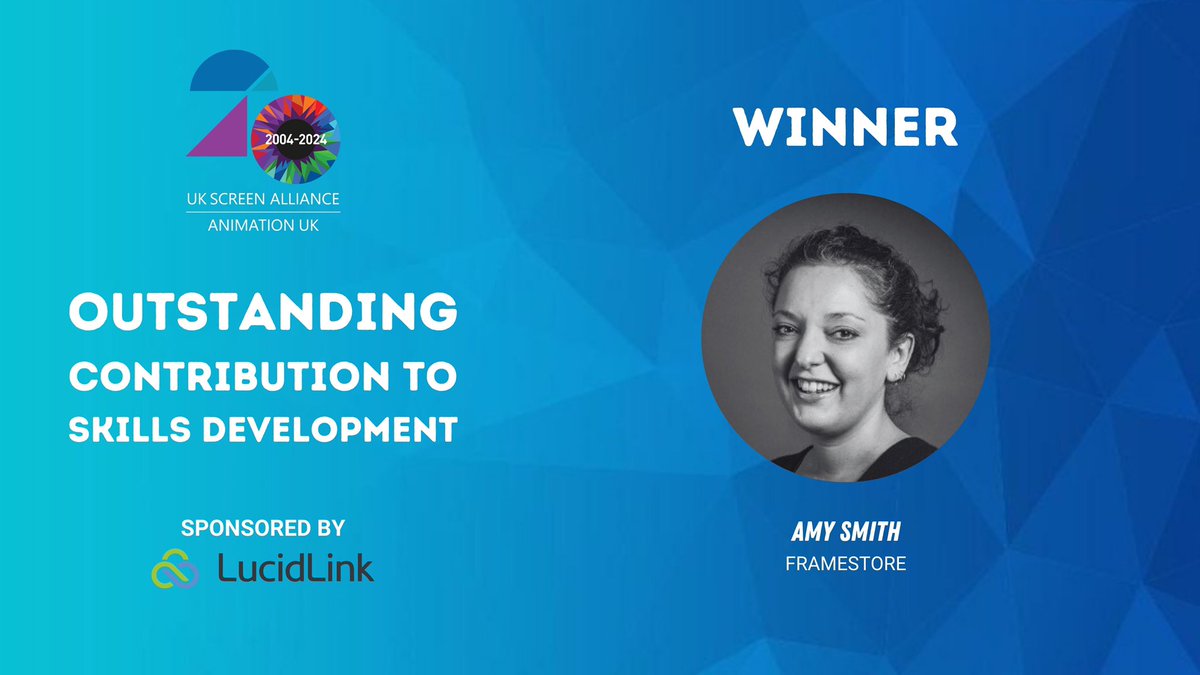 #UKSA20Awards: The winner of the Outstanding Contribution to #Skills Development award category, sponsored by @Lucid_Link, is Amy Smith from @Framestore. Congratulations!