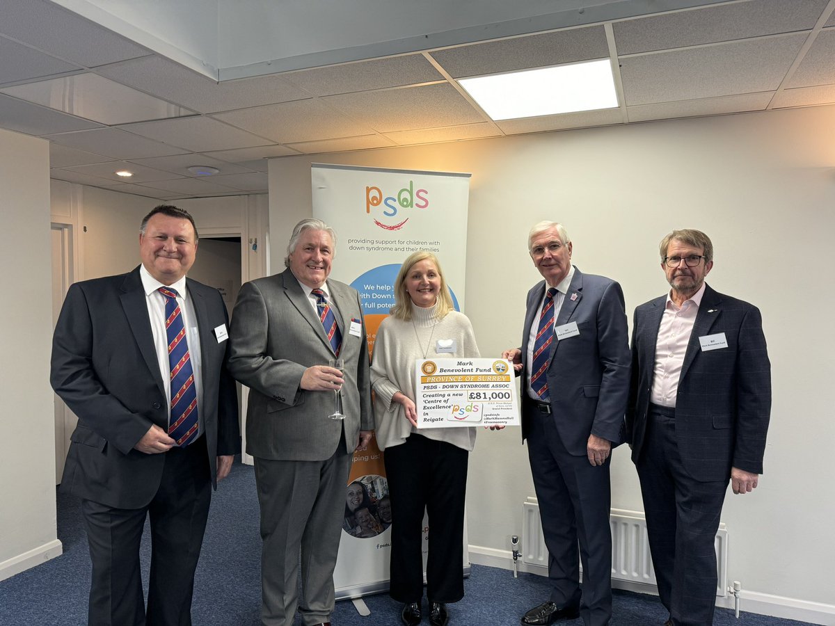 PProvGMSurrey's tweet photo. With the Provincial Grand Master I visited PSDS at Reigate in Surrey, a charity dedicated to supporting individuals with Downs Syndrome. The charity recently moved to their first ever premises and the Mark Benevolent Fund made a donation of £81,000 for refurbishment. https://t.co/Y5YjFpb87A