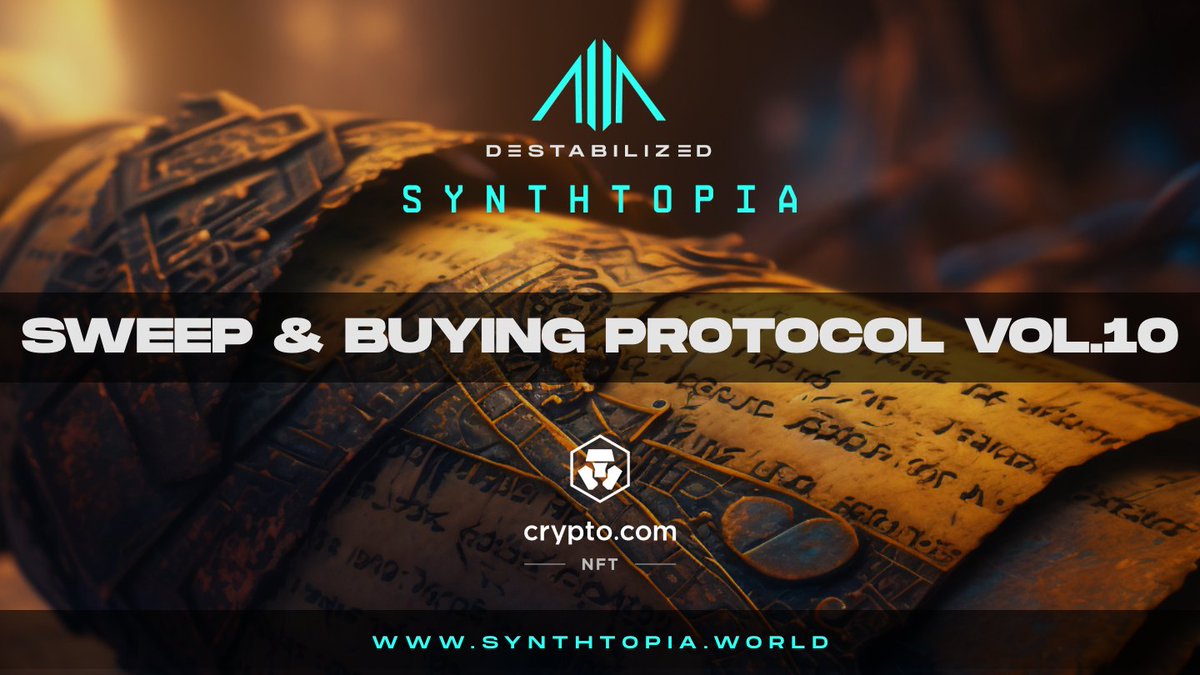 ⚡️ SWEEP & BUYING PROTOCOL VOL.10 INITIATED ⚡️ SYNTHTOPIA's Central Command unveils S&B PROTOCOL VOL.10, on the road to $1M TV for SYNTHTOPIA! 🌟 TOP 3 members with most assets swept within the given parameters win one of 3 Prizes, including Customs, Promethean Assets,…