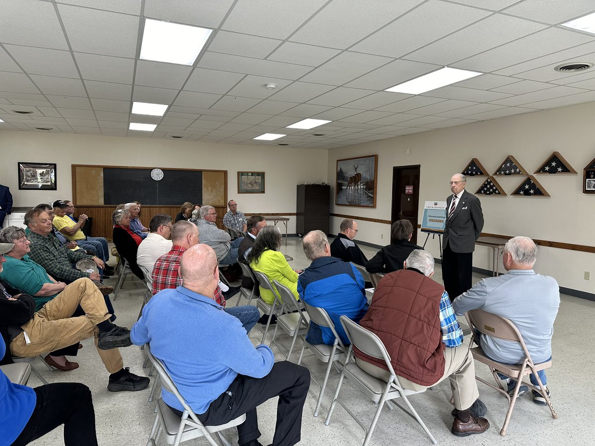 Guthrie Co Town mtg in Panora 63ppl issues; medals for veterans Perry plant closure border security badly needed rural housing farm bill anti-Semitic protests on college campuses natl debt biodiesel Ukraine covid fraud etc #99countymeetings