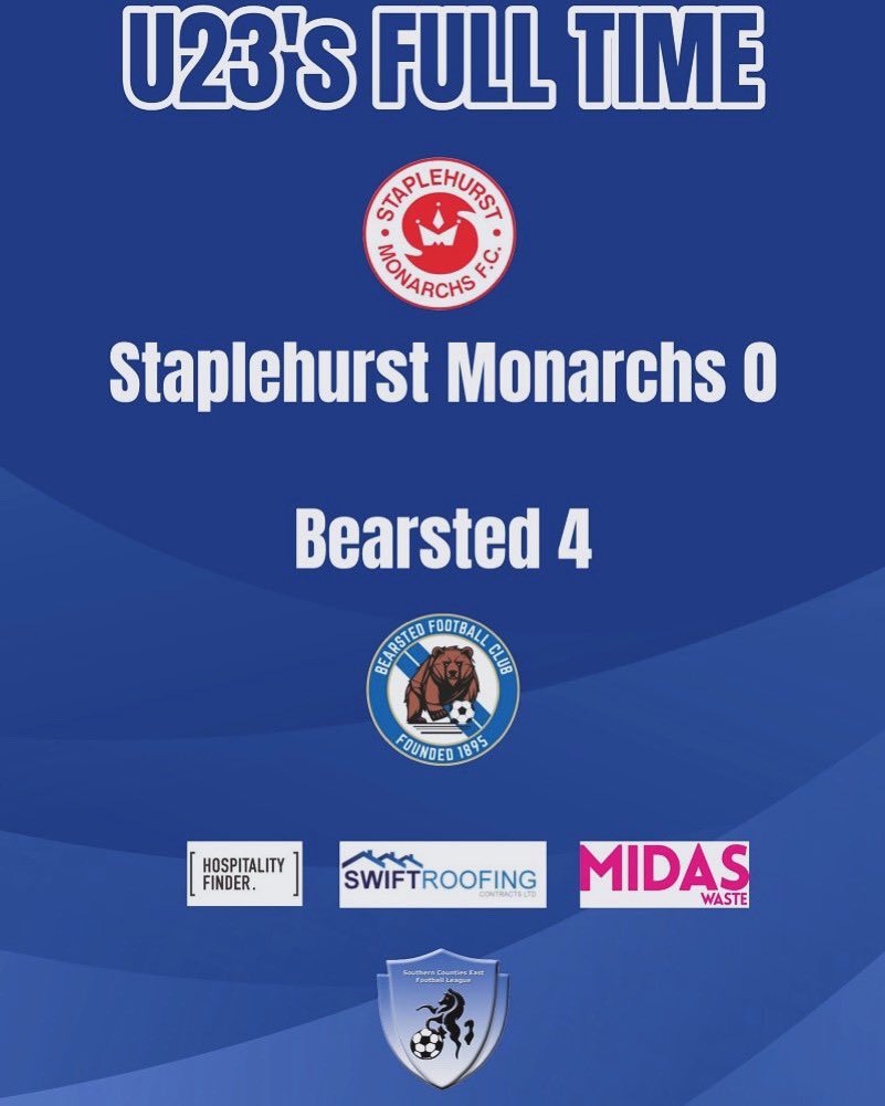 Full time has seen Bearsted u23’s take all 3 points against @staplehurstmon #bearstedfc #bears #football #scefl #kent #fulltime