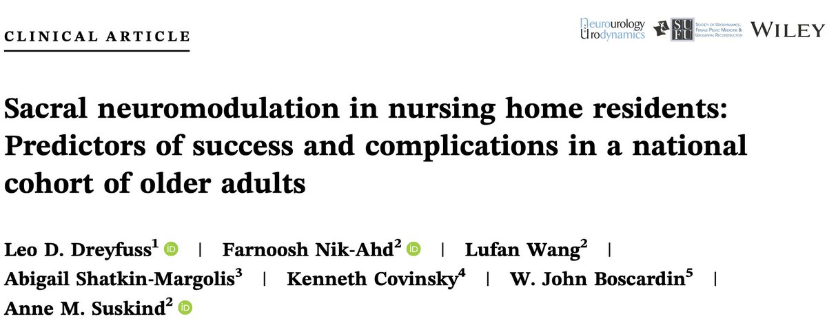 Leo Dreyfuss (@leodre) on Twitter photo Excited to share our recent publication where we report outcomes following Sacral Neuromodulation in 1,089 nursing home residents in the United States.
onlinelibrary.wiley.com/doi/10.1002/na…
<a href="/Uro_KIND/">Anne Suskind</a> <a href="/UCSFUrology/">UCSFUrology</a> <a href="/WCMUrology/">Weill Cornell Medicine Urology</a> <a href="/NeurourolUrodyn/">Neurourol Urodyn</a> Excited to share our recent publication where we report outcomes following Sacral Neuromodulation in 1,089 nursing home residents in the United States.
onlinelibrary.wiley.com/doi/10.1002/na…
<a href="/Uro_KIND/">Anne Suskind</a> <a href="/UCSFUrology/">UCSFUrology</a> <a href="/WCMUrology/">Weill Cornell Medicine Urology</a> <a href="/NeurourolUrodyn/">Neurourol Urodyn</a>