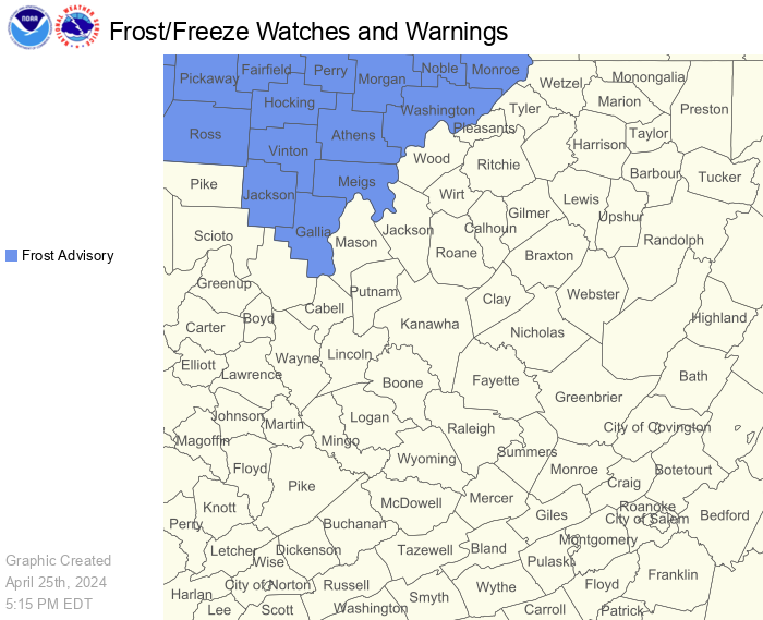 Frost advisory for southeast Ohio tonight. Cover your plants. #ohwx #wvwx #kywx #vawx