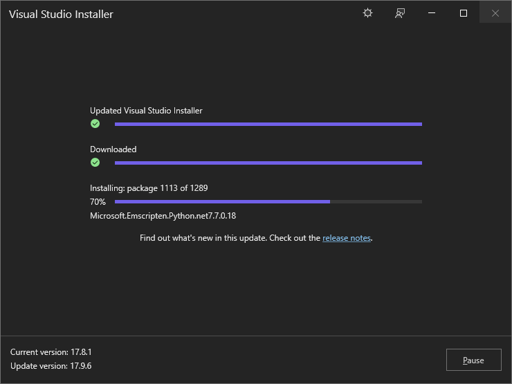 Updating Visual Studio... Can't wait to see what new and old bugs it will have 🙃