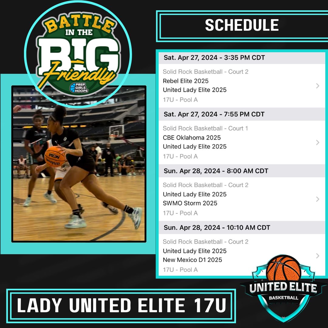 My team and I will be in Oklahoma this weekend for @PrepGirlsHoops Battle In The Big Friendly! Ready to compete, continue to develop our chemistry, and have fun! #UnitedLadyElite If you’re in the area we’d love to have you check us out! #BattleInTheBigFriendly @CoachJohnHines1