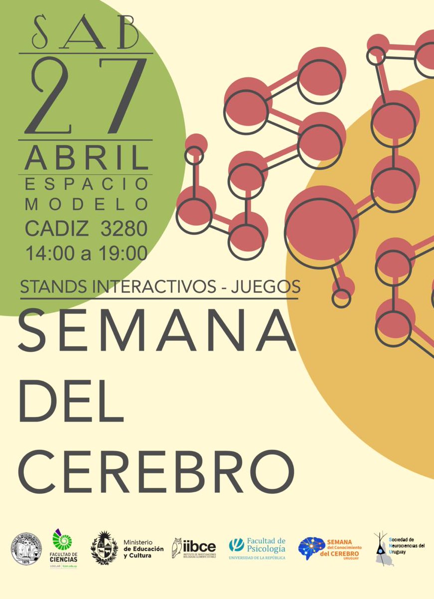 Nos vemos este sábado! Espacio Modelo, 14 a 19 hs, llueva o truene! Semana del Cerebro 💚🧠
