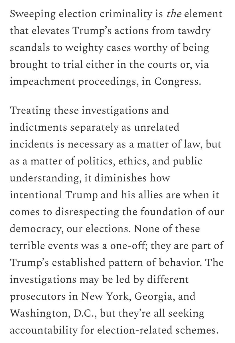 There is one thru line: Trump’s election criminality. From a piece in wrote last year but I think worth re-upping today. thebulwark.com/p/its-all-abou…