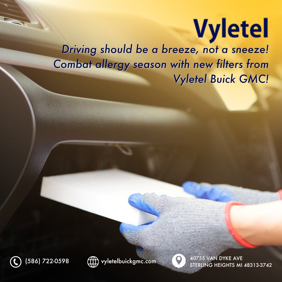 ☝ Make sure your driving is a BREEZE and not a SNEEZE this allergy season! 

🔗 Click here to schedule your refresh online now! 👉 rpb.li/JUD

#VyletelBuickGMC #SterlingHeights #MI #ServiceCenterNearMe #AllergySeason #FilterChange #NewFilter #DriveEasy