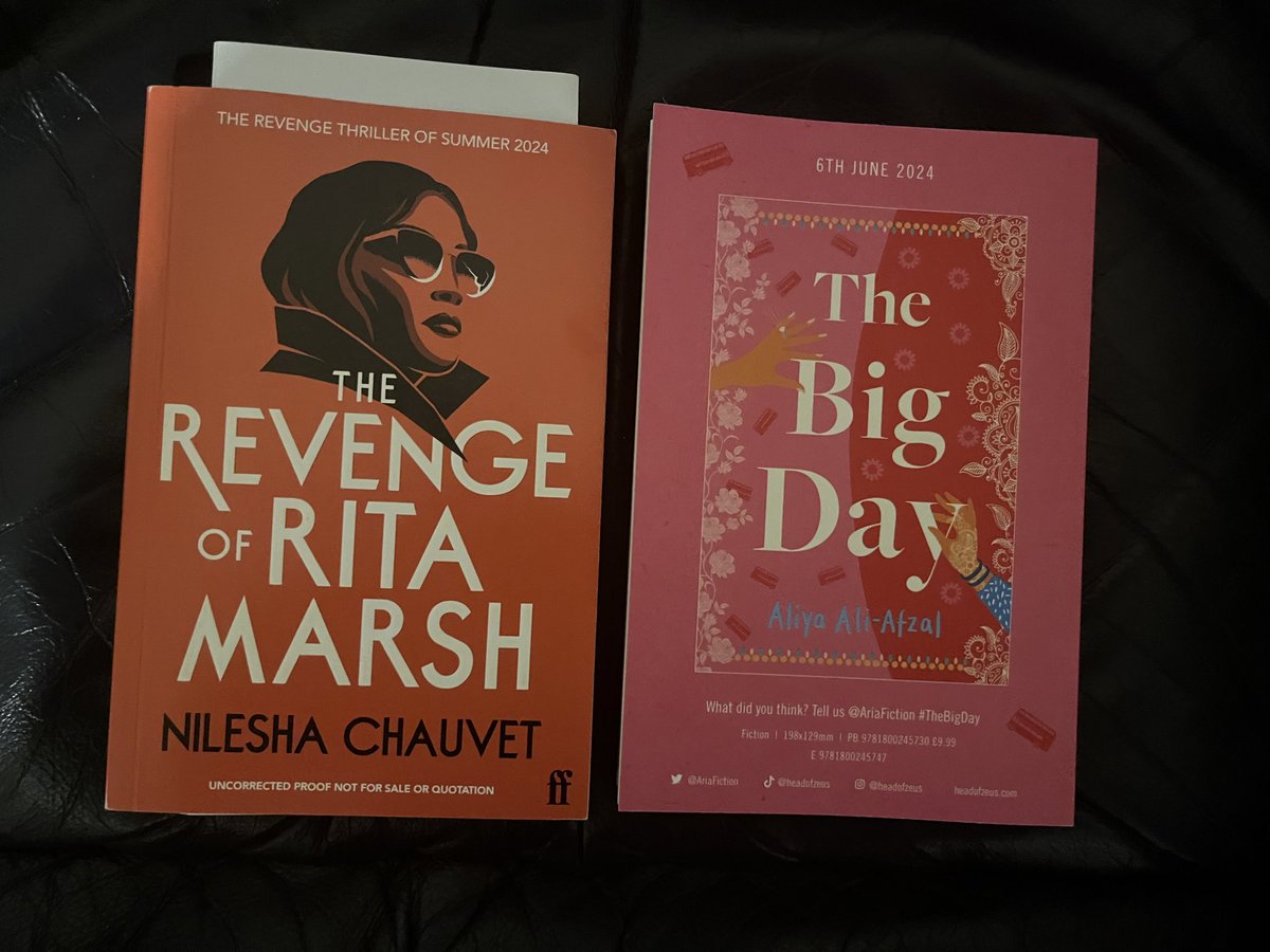 I wanted to say a big big thank you to publishers @FaberBooks and @HoZ_Books for kindly sending me gifted arc copies of @NileshaChauvet #TheRevengeOfRitaMarsh and @AAAiswriting #TheBigDay heard fantastic things from @ajaychow @WhittyAuthor @sairish_hussain.