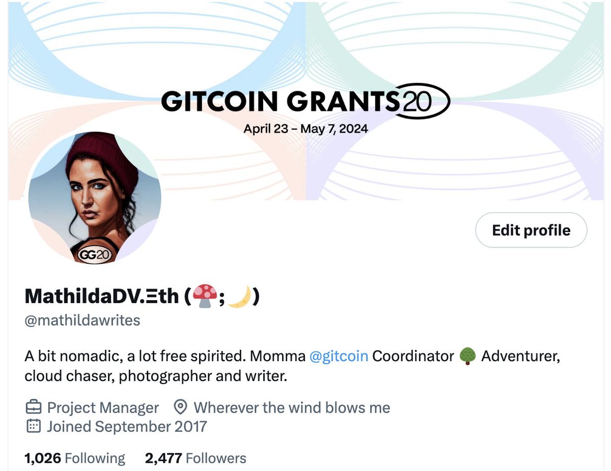 Hey #GG20 participants 👋 Want to also have a profile that looks as awesome as this?? Head to the Grantee Portal for the PFP and banner templates! grants-portal.gitcoin.co/gg20-co-market…