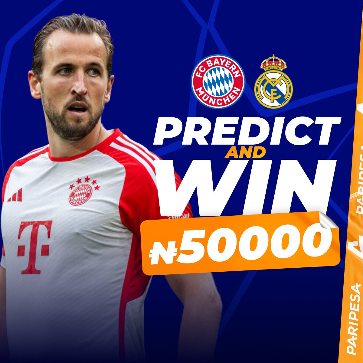 ⭐️PREDICT & WIN 💰 ₦10000 ✅ JOIN 👉 m.paripesa.bet/g9nw ⚠️Write ID and the score of the Bayern Munich vs Real Madrid 👉Example: ID12345678, 1-1 ‼️One ID - one tweet ‼️Bets are accepted before the start of the match! 🤖 01.05 random generator will choose 5