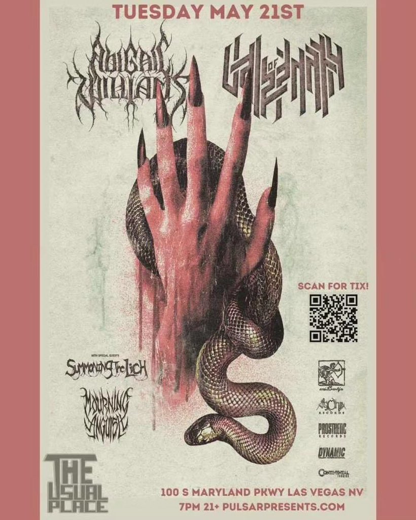 *NEXT MONTH!!* Tuesday May 21st at @usual_las w/ @VALEOFPNATH / Abigail Williams / Summoning The Lich / @MourningAnguish & MORE TBA! Tickets are $15 each and I Deliver 702-498-4488 !! Show is presented by @PulsarSmash702 !! Show is ages 21+ !!
Retweet!!
