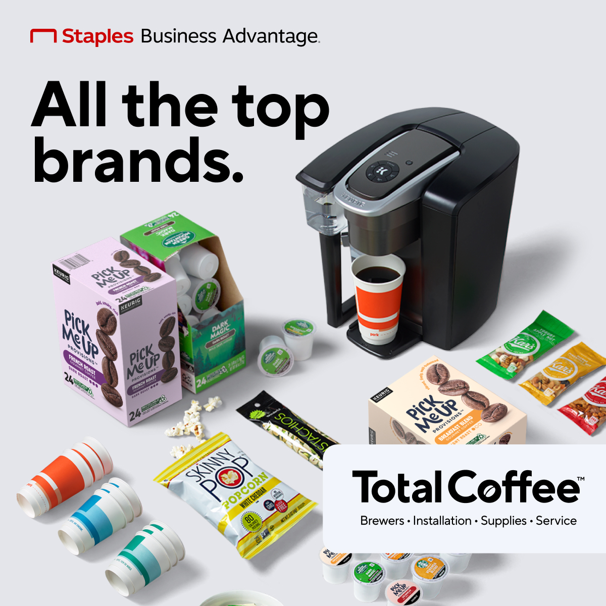 Energize your office with our Breakroom Experts! We can recommend the perfect coffee brewer and a variety of top-brand items like coffee, water, snacks, beverages, cups, plates, and more. Get a no-cost brewer from Total Coffee! bit.ly/3UQnVF8