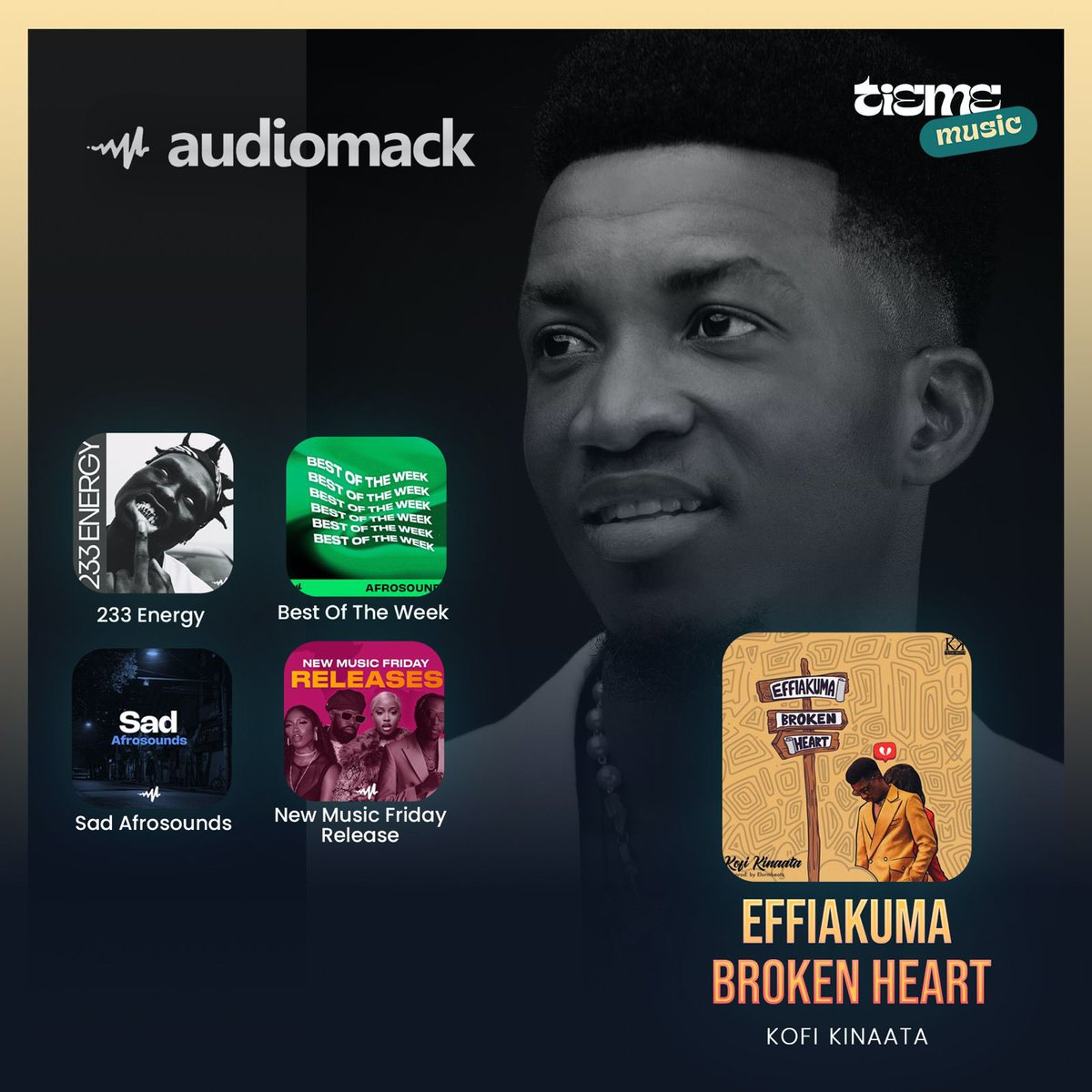 #kofikinaata latest “Efiakuma Broken Heart” got spotted numerous editorial playlist on #audiomack #boomplay #spotify