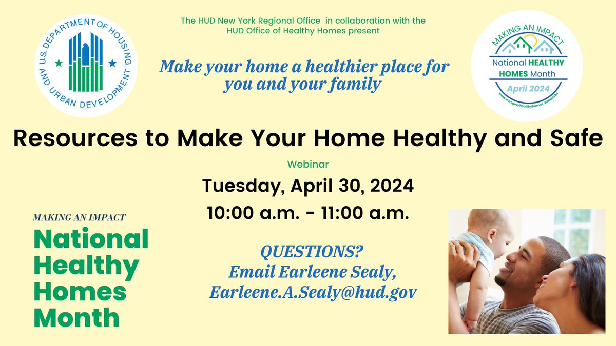 A healthy home is essential for all. Join us for resources that will ensure a safe space and improved quality of life for you and your family. Register here: hud.gov/emarc/index.cf…