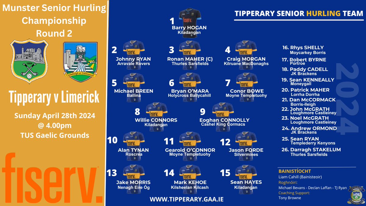 Strange not seeing a McGrath in the starting Tipperary team, Noel has been Tipps finest player for many years.. Great Bryan OMara is finally back at centre back. Major buzz for Sean Hayes making his debut at this level. Another big Munster championship wknd in store💪#hurling