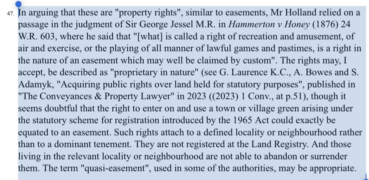 Pleased to see my article cited with approval by the Court of Appeal in Strack v SSEFRA [2024] EWCA Civ 410 at [47]. 

The article was presented as a paper at the #MSPL Conference in 2022,
together with George Laurence KC and Simon Adamyk. 

#Property #Commons #OpenSpace.