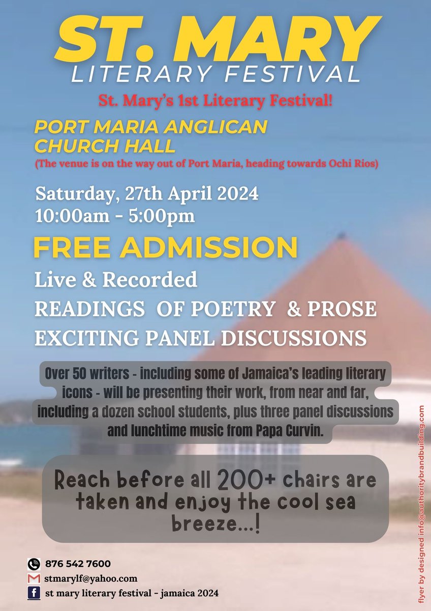 St Mary #Literary #Festival this Saturday (27th April). 

#books #stories #Storytelling #reading #performances #talk #seminars #sessions #writing #writers #authors #poets #Jamaica #Stmary #caribbea #first