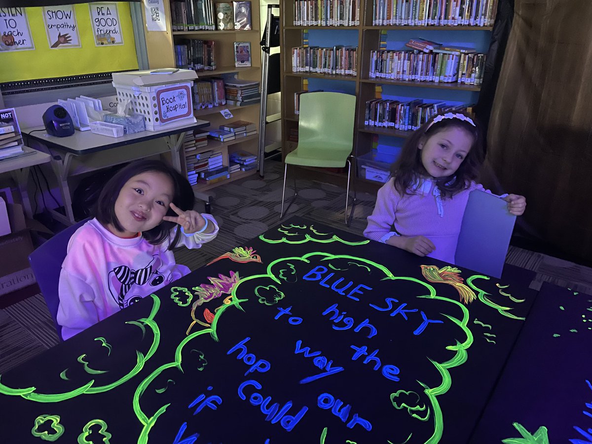 WescottKA's tweet photo. We had a blast at the Glowing with Poetry party in Library today. Thank you @WescottLMC and Mrs. Marsh! #d30learns https://t.co/NzvrJZICw8
