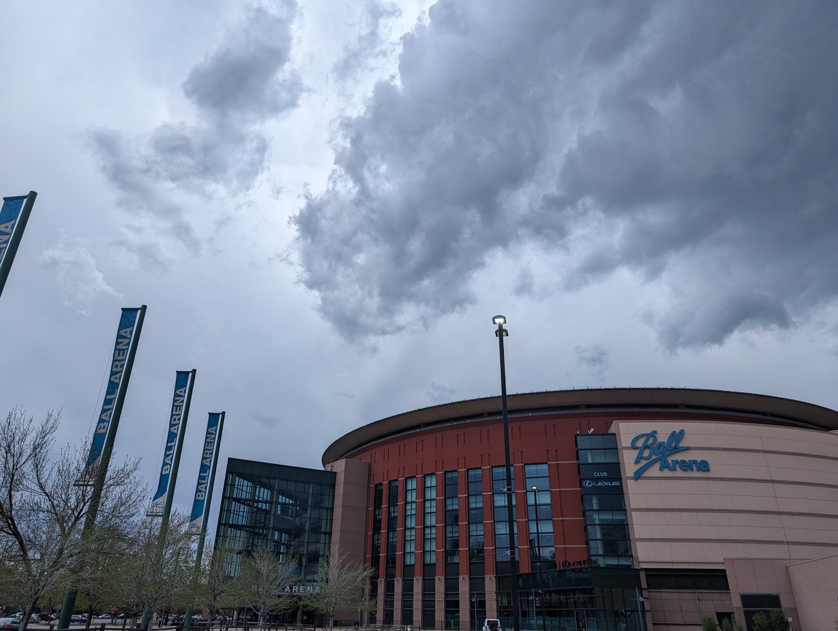 Clouds forming over Ball Arena on the eve of a pivotal Game 3 matchup.
