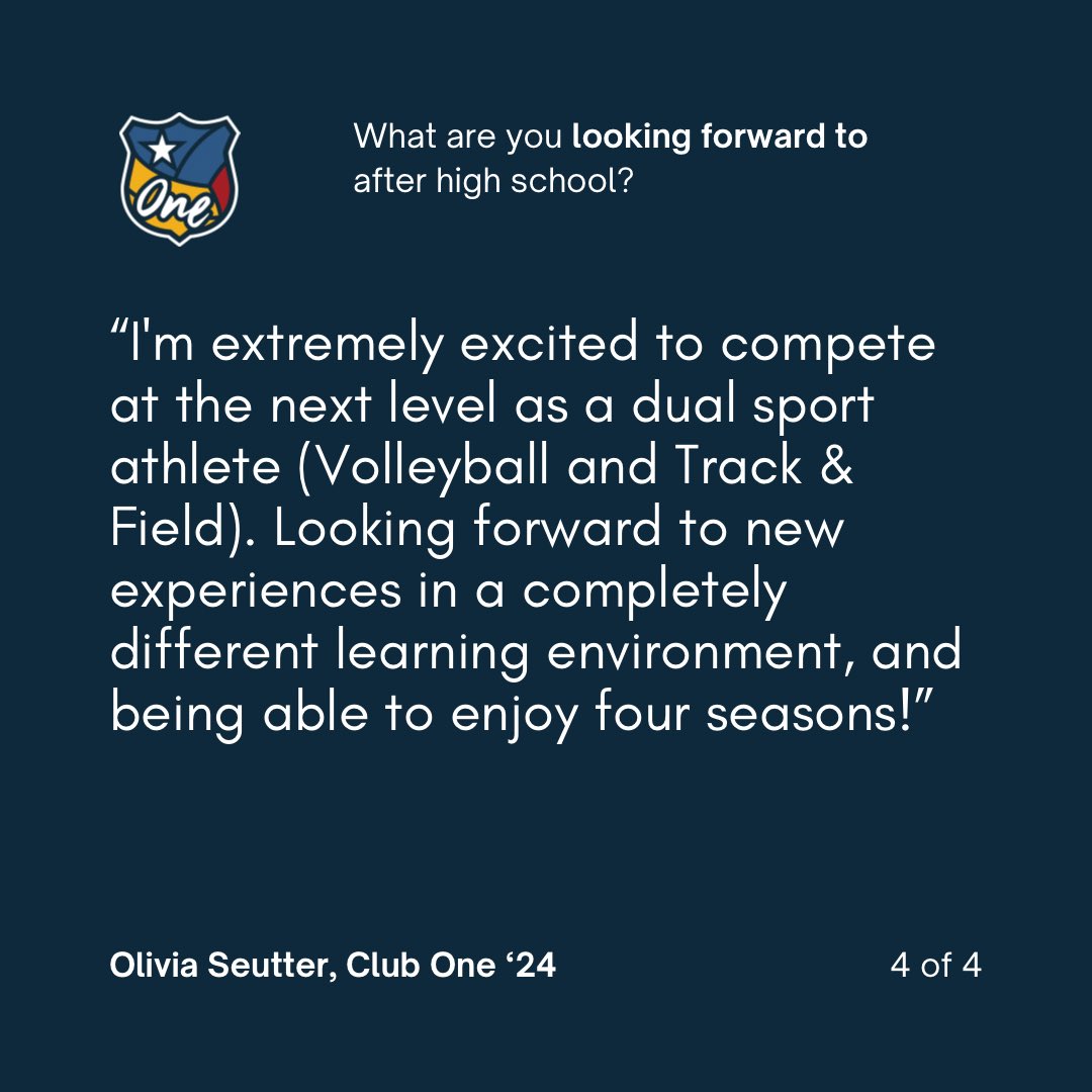 Swipe through to find out which TWO sports Olivia will be competing in as a college athlete! 💪 (Olivia Seutter, Club One Class of ‘24) We’re so grateful for our graduating seniors 💛 Can’t wait to see them back in the gym as alumni in the future! #ONEVBFAM