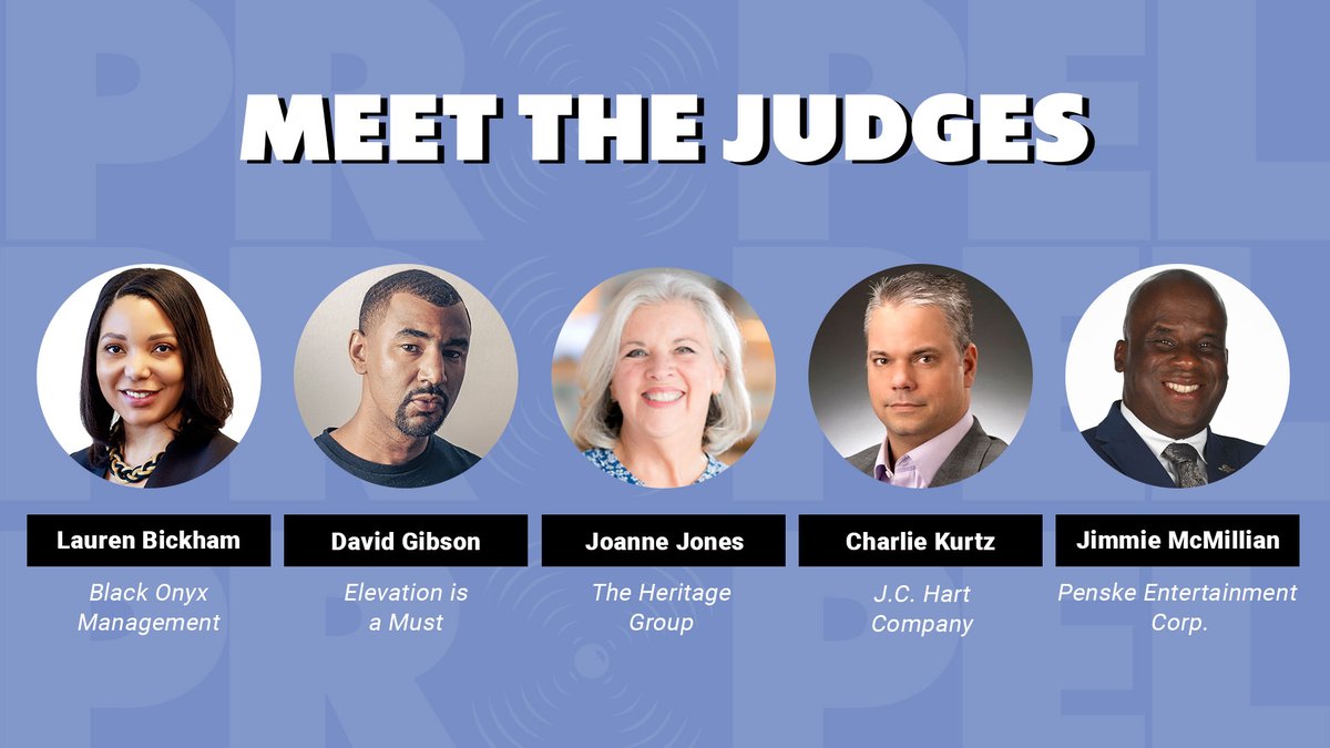 Meet our Propel judges for tonight: Lauren Bickham: Black Onyx Management David Gibson: @D1Gibson Joanne Jones: @INHeritageGroup Charlie Kurtz: @homeisjchart Jimmie McMillian: @Team_Penske WATCH LIVE @ 6 P.M. ⤵️ bit.ly/4b00zBL