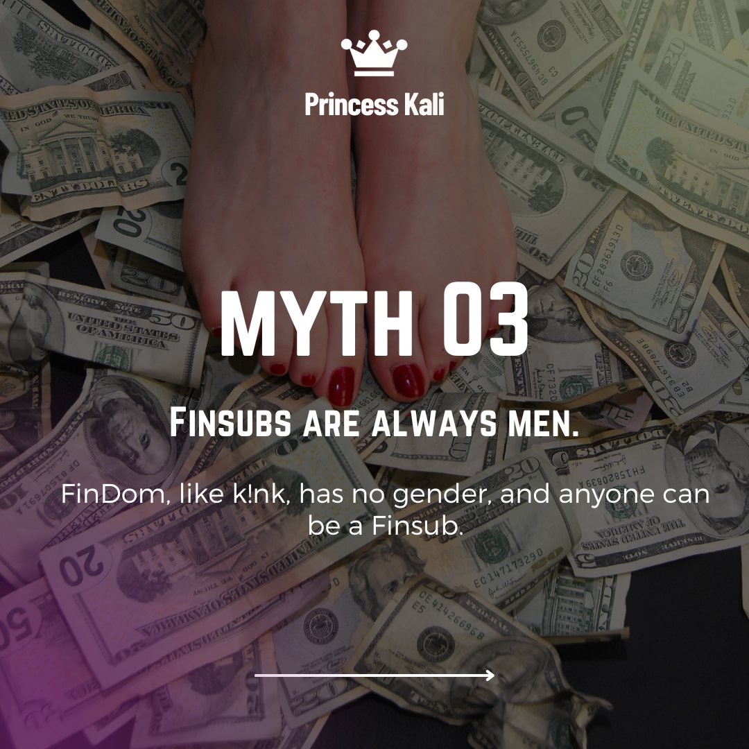 Myth: Finsubs are always men.
Reality: FinDom, like kink, has no gender. Anyone can be a finsub.

Want more #FinDomMythbusting? Come to my virtual FinDom Mythbusting class on Saturday, May 11th!

Here's the ticket link: eventbrite.com/e/findom-myth-…