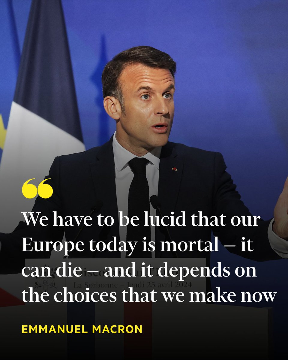 The French president warned the EU is facing a ‘mortal’ threat from economic decline, rising illiberalism and return of war caused by Russia’s full-scale invasion of Ukraine on.ft.com/44iCi7T