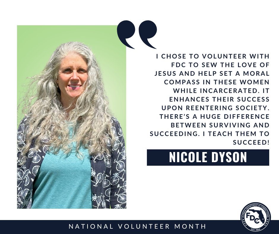 In the fourth week of #NationalVolunteerMonth, FDC would like to spotlight Nicole Dyson! For over 10 years, Ms. Dyson has been a dedicated and compassionate FDC volunteer and provided hope to numerous incarcerated women. We express our profound gratitude to Ms. Dyson today and