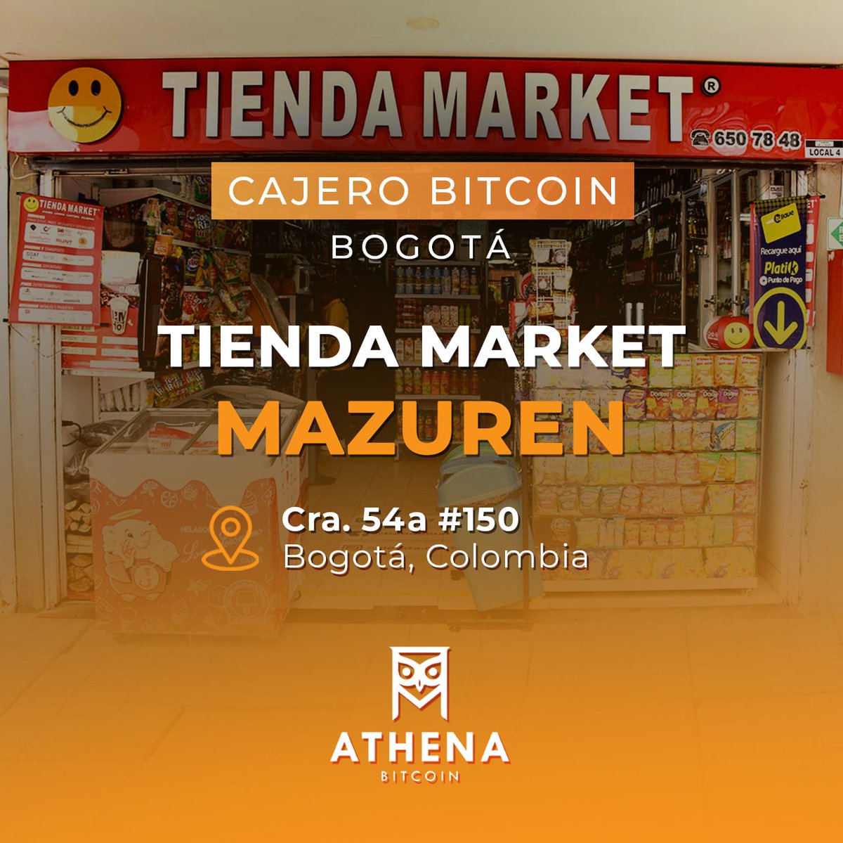 🏧 ¡Compra y vende Bitcoin en nuestro cajero ubicado en Tienda Market Mazuren!

👉 Visita nuestro mapa de cajeros #Bitcoin en #Colombia: athenabitcoin.com/cajeros-bitcoi…

#fintech #futuro #colombia🇨🇴 #bitcoincolombia #fintech #latam #atm #emprendimiento #economiadigital