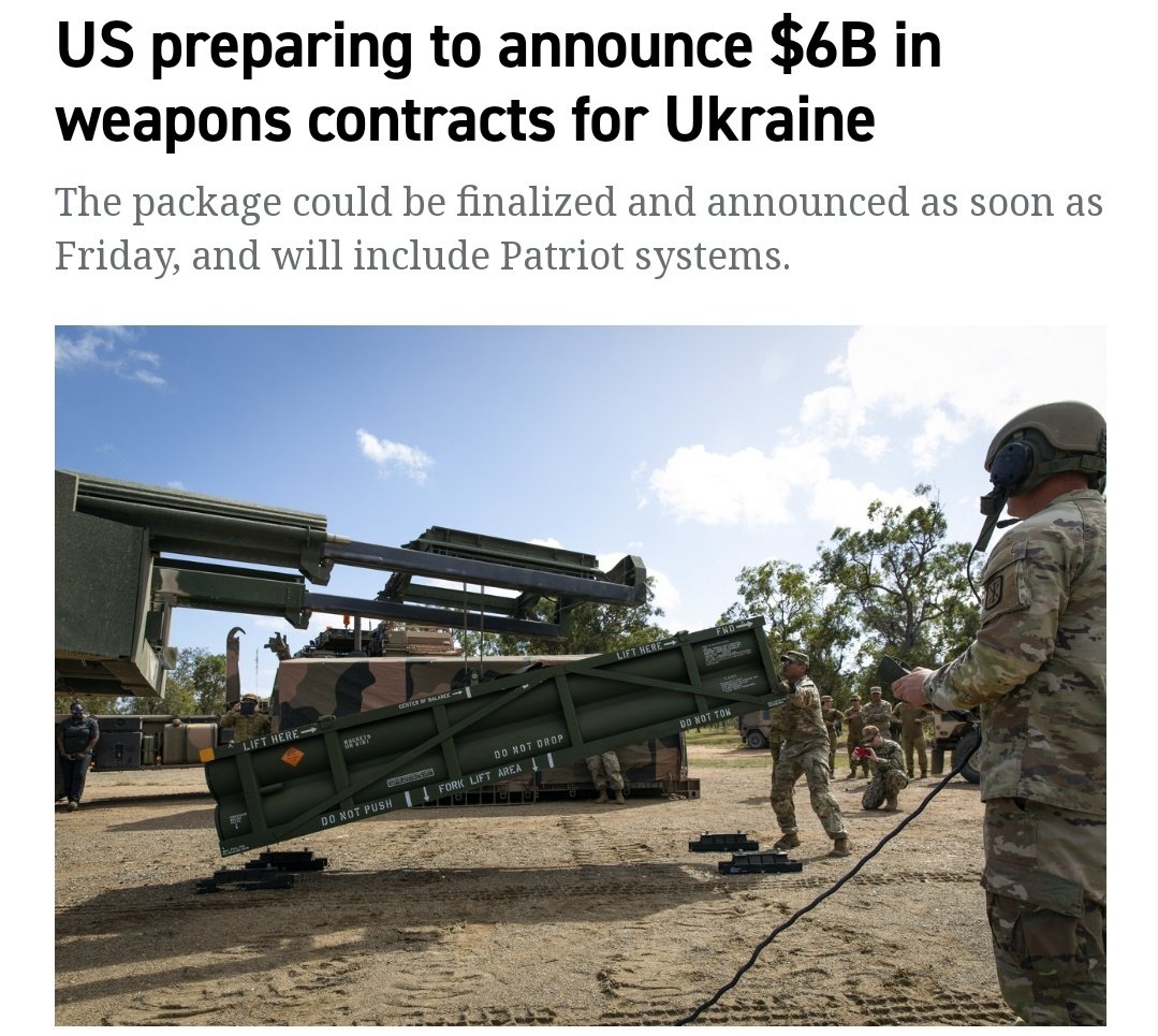 ⚡🇺🇸🇺🇦 The U.S. is putting the finishing touches on one of its largest Ukraine military aid packages to date, preparing to ink contracts for as much as $6 billion worth of weapons and equipment for Kyiv’s forces, - Politico ❗️ It would include Patriot air defense munitions,