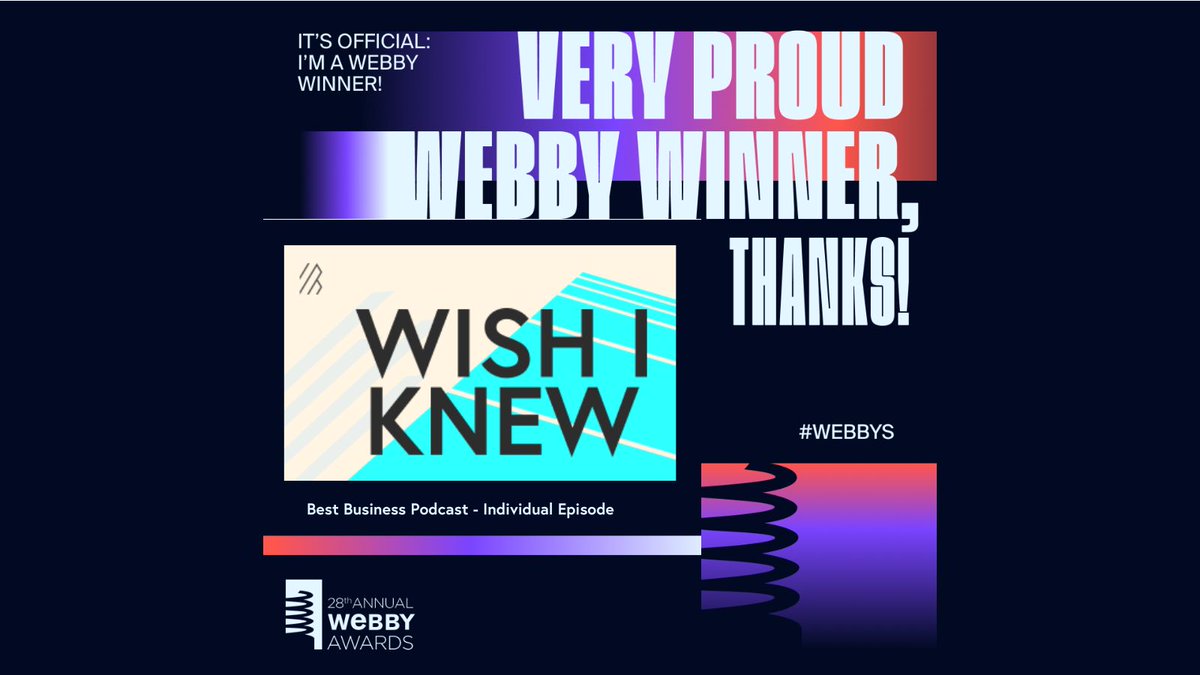 Our 'Wish I Knew' podcast won a 2024 @TheWebbyAwards for Best Business Episode! 🎉 We're incredibly grateful for our amazing hosts @davidcowan and @TaliaGold, and our impressive lineup of founders and leaders over the last two seasons, including @Peter_J_Beck, Sarah Friar,…