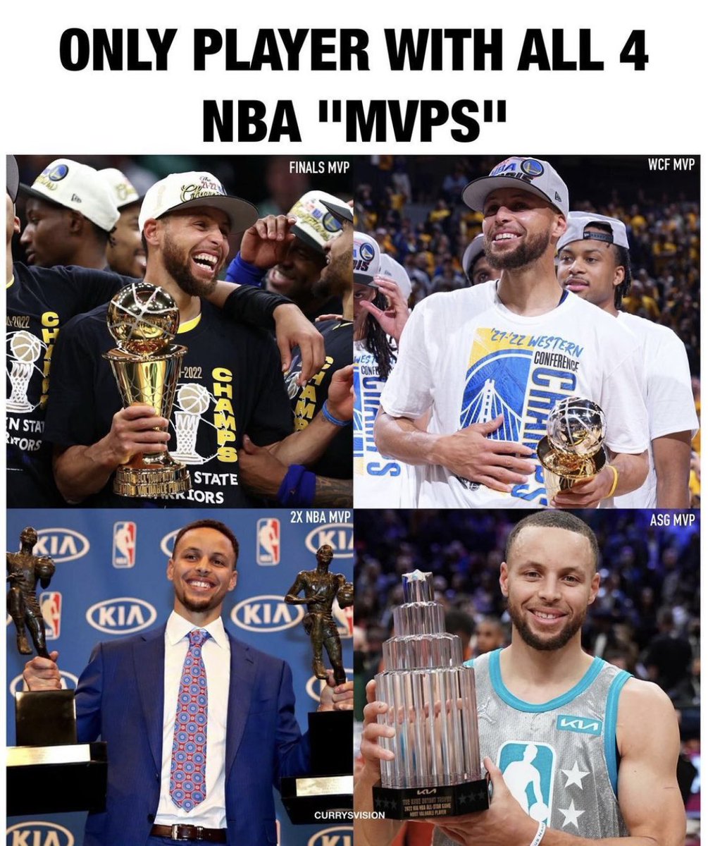 Steph Curry is the only player with all 4 NBA MVPs. 

• Season MVP
• Finals MVP
• Conference Finals MVP
• All-Star MVP