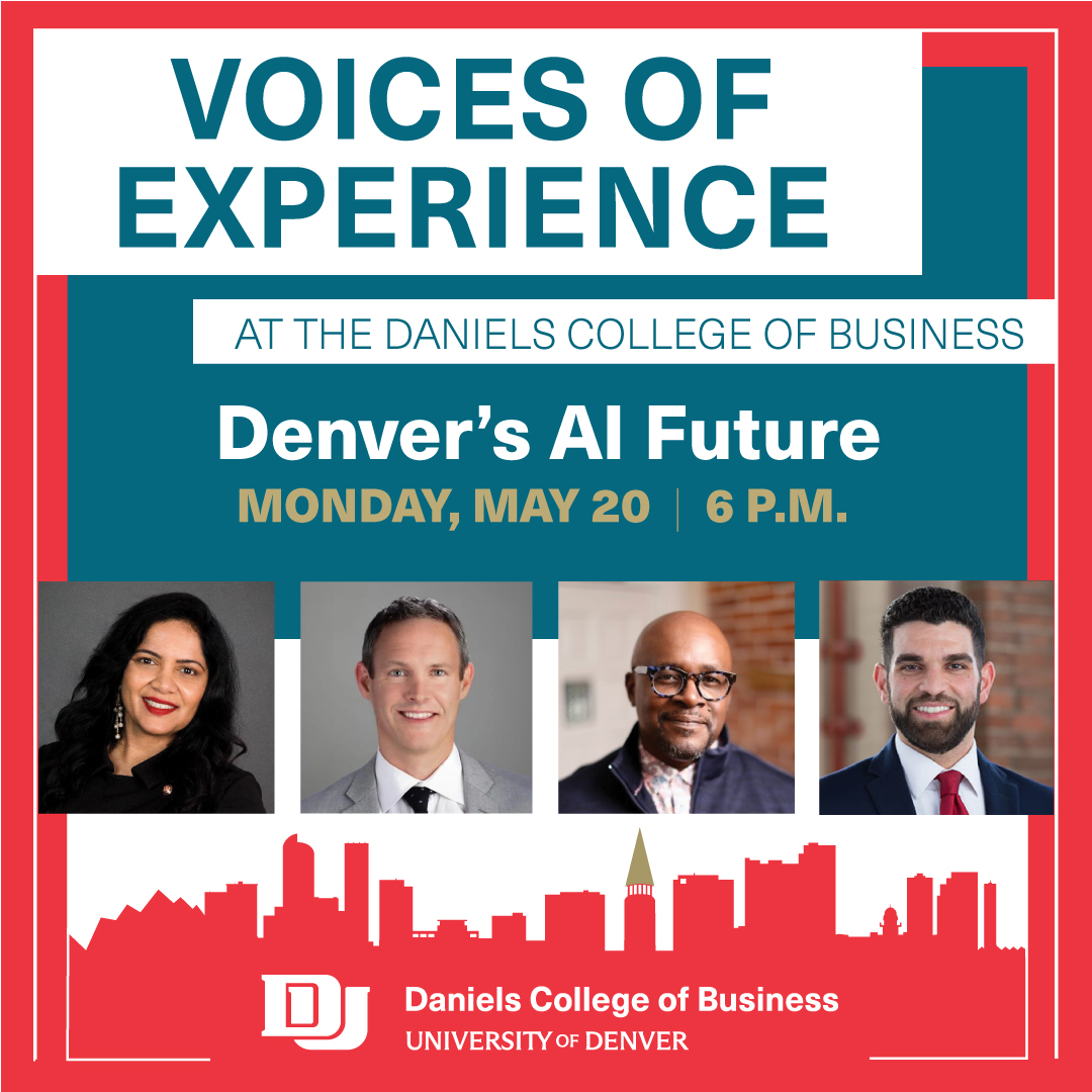 Voices of Experience, the signature speaker series at the Daniels, is exploring the future of #ArtificialIntelligence and its impact on the city and county of Denver. Join us on Monday, May 20, at 6 p.m.! Learn more and register: tinyurl.com/VOE2024