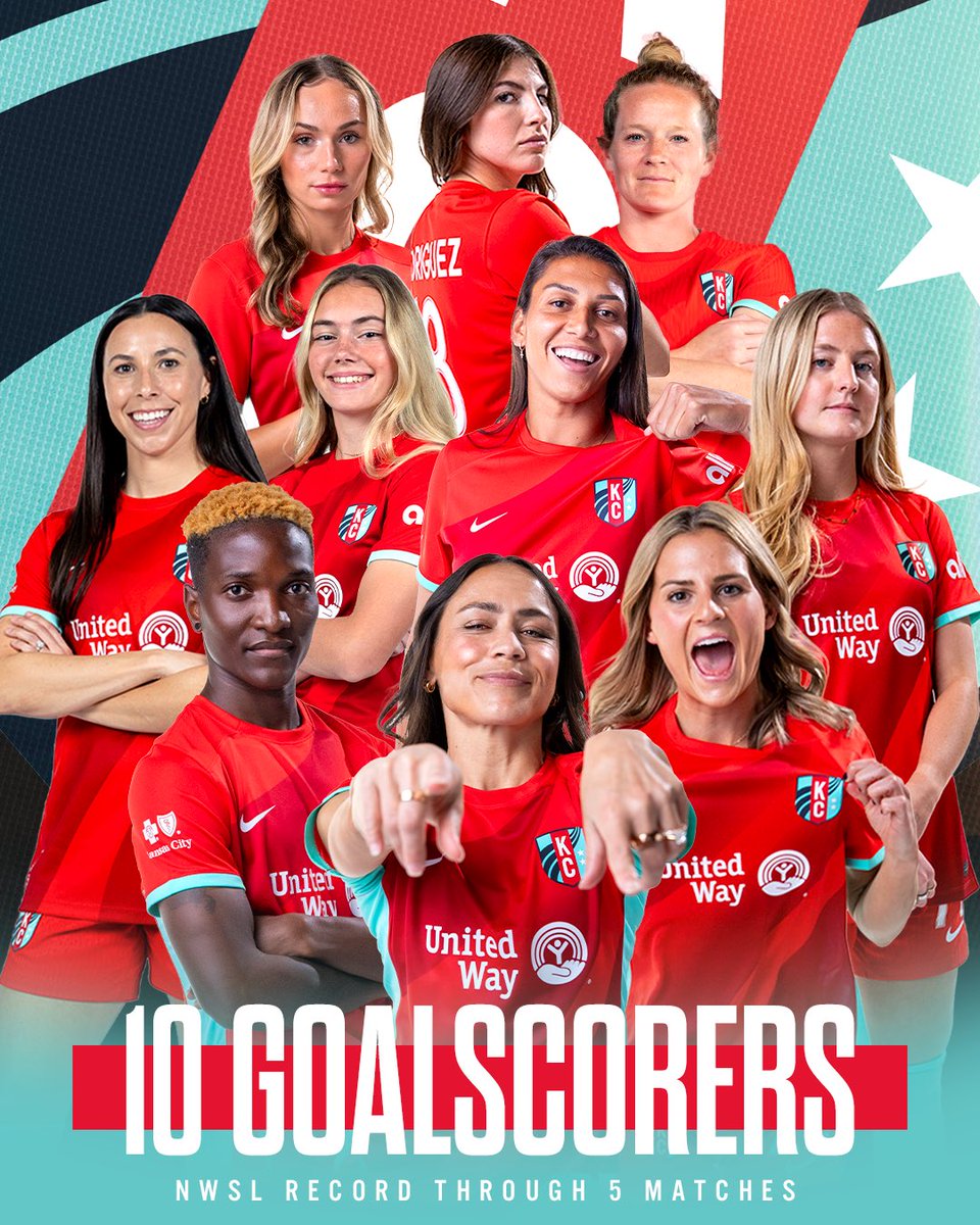 Spreading. The. Wealth. 😮‍💨 @NWSL Record: First team to reach 10 different goalscorers in the first 5 matches 🔥 #KCBABY