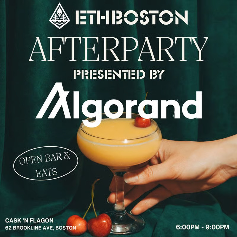 Hey Boston #AlgoFam! 🇺🇸 The @AlgoFoundation is cohosting the closing party for @ETHBoston 2024 alongside @TheBostonDAO! Join us for a fun night with passionate, multi-chain developers and crypto enthusiasts! Register for free 👇 lu.ma/xyh1uw17