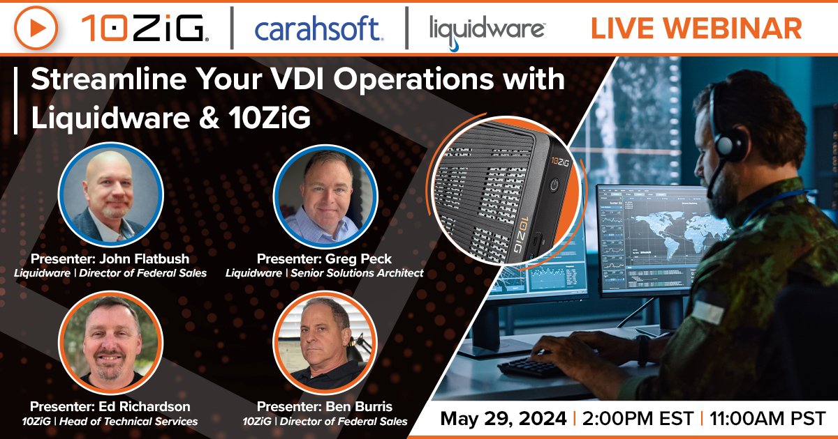 #10ZiG #Liquidware #Carahsoft Live Webinar > Streamline your VDI Operations with Liquidware & 10ZiG! We will be taking a deep dive into the latest advancements in desktop transformation solutions and high-performance Thin & Zero Clients - register today > bit.ly/44fOwhv