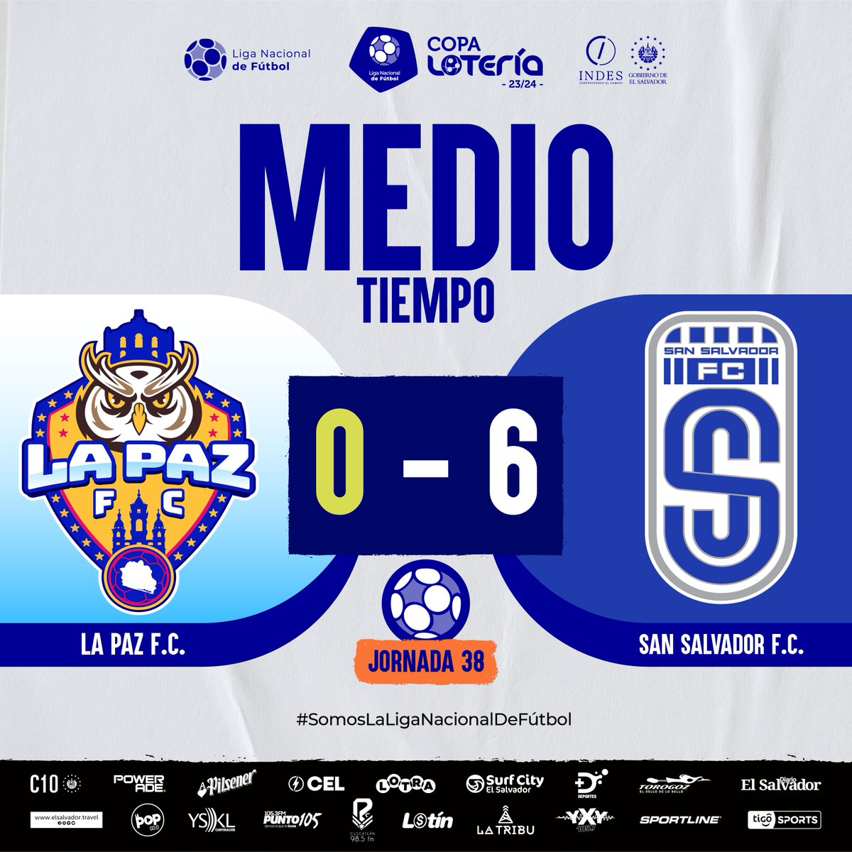 ➟ 𝙈𝙀𝘿𝙄𝙊 𝙏𝙄𝙀𝙈𝙋𝙊. ⏱️

@LaPazFCZ 0️⃣-6️⃣ @SanSalvador_FC 

#SomosLaLigaNacionaldeFútbol