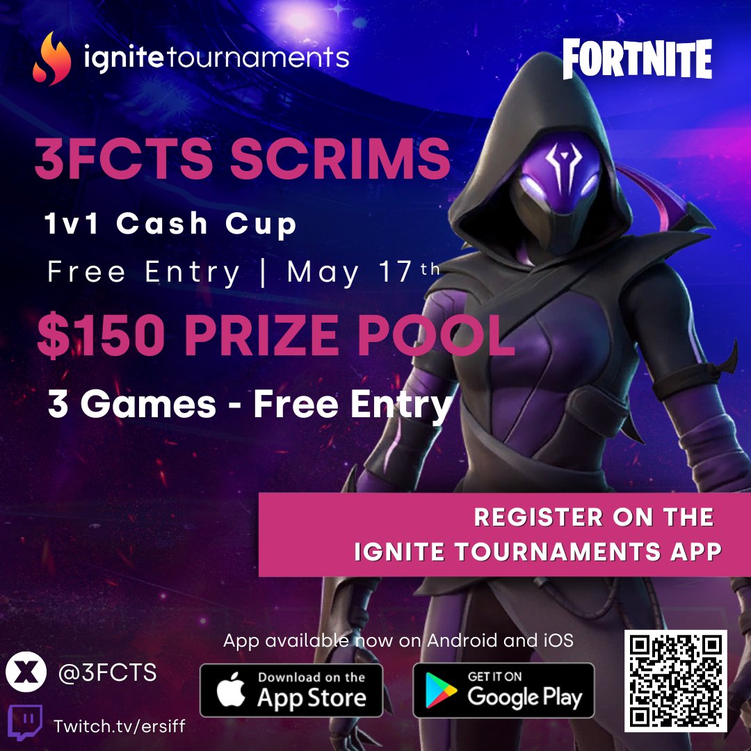 igniteyourgames's tweet photo. More #Fortnite tournaments are on the way with the @3FCTS Community Cup! 🔥

📅 Free Entry - May 17th
💰 $150 Prize - 3 Events
🔨 Singles Cash Cup

Download the app to get registered!
https://t.co/zXaT9gsgyw https://t.co/msUIx3w90S