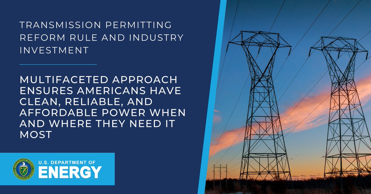 💡Our clean energy future depends on our ability to quickly expand transmission capacity. Today we announced a transmission permitting reform rule + industry investments to ensure Americans have clean, reliable, affordable power when + where they need it: energy.gov/articles/biden…