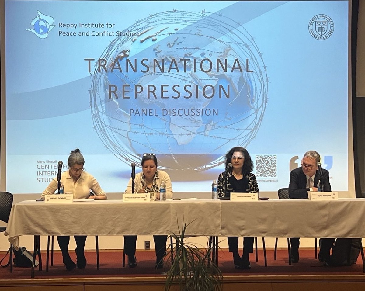 Today, CFU's Founder and Executive Director, @rushanabbas, took part in a panel at @Cornell on the nefarious practice of #TransnationalRepression. She was joined by the following; @Rachel_Denber, the Director of the #Europe and #CentralAsia Division for @hrw; Firoozeh