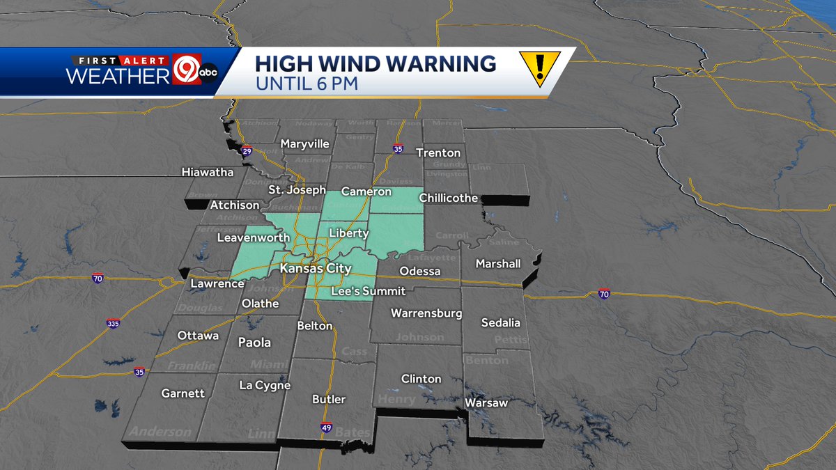 ⚠️ High Wind Warning until 6 pm, Thursday. Gusts up to 65 mph are possible. kmbc.com/weather @KMBC #Mowx #Kswx #Kcwx