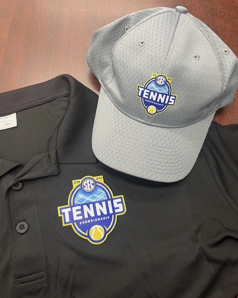 This DTF decoration came out nice on these hats and shirts we did for the SEC Tennis Championship hosted by LSU 🎾 Ask us about the different options we have to help design your logo for your event! #redsticksports