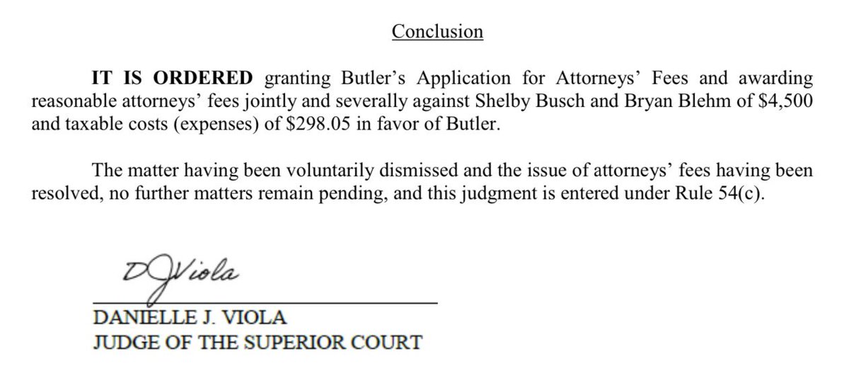 A Maricopa County judge has ordered conservative activist @ShelbyBusch7 and her attorney @BlehmLawAZ to pay about $4800 to Democrat @KelliButlerAZ for their withdrawn lawsuit attempting to kick her off the ballot in the LD4 House race.