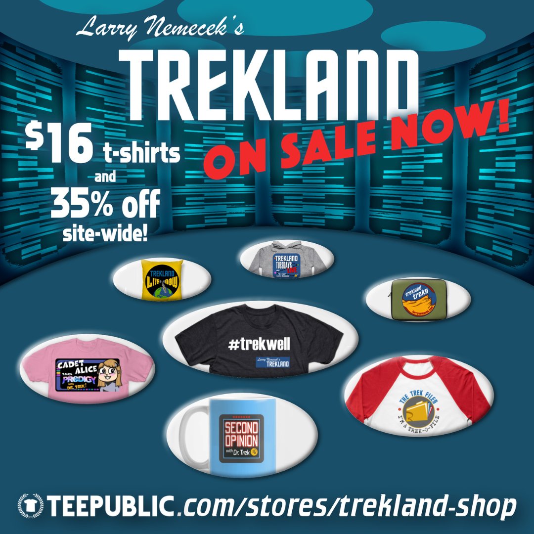ON SALE NOW — your favorite #Trekland swag, including t-shirts, hoodies, mugs & more at bit.ly/40OBJ3R

#drtrek #startrek #TOS #TNG #VOY #DS9 #ENT #thetrekfiles #treklandtuesdayslive #treklandtreks #treklandlivenow #secondopinionwithdrtrek #trekwell #cadetalice